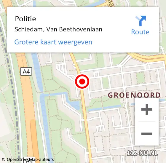 Locatie op kaart van de 112 melding: Politie Schiedam, Van Beethovenlaan op 17 juni 2022 13:13