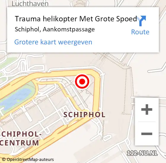 Locatie op kaart van de 112 melding: Trauma helikopter Met Grote Spoed Naar Schiphol, Aankomstpassage op 17 juni 2022 13:29