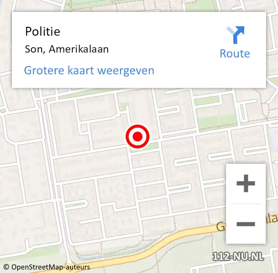 Locatie op kaart van de 112 melding: Politie Son, Amerikalaan op 17 juni 2022 14:33