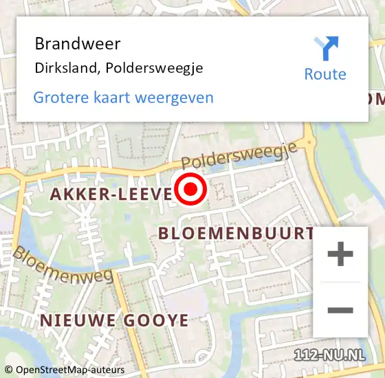 Locatie op kaart van de 112 melding: Brandweer Dirksland, Poldersweegje op 20 juli 2014 13:20