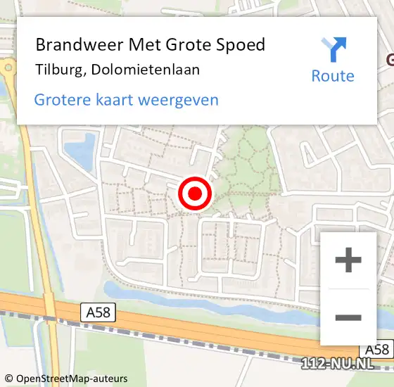 Locatie op kaart van de 112 melding: Brandweer Met Grote Spoed Naar Tilburg, Dolomietenlaan op 17 juni 2022 14:49