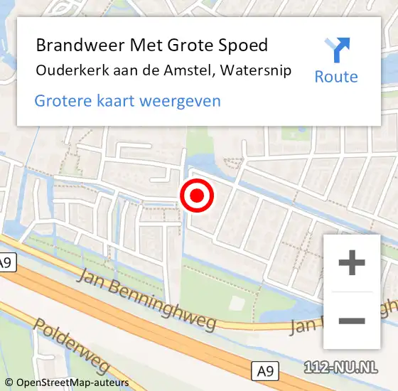 Locatie op kaart van de 112 melding: Brandweer Met Grote Spoed Naar Ouderkerk aan de Amstel, Watersnip op 17 juni 2022 14:53