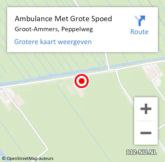 Locatie op kaart van de 112 melding: Ambulance Met Grote Spoed Naar Groot-Ammers, Peppelweg op 17 juni 2022 14:54