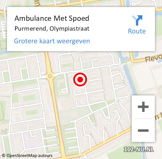 Locatie op kaart van de 112 melding: Ambulance Met Spoed Naar Purmerend, Olympiastraat op 17 juni 2022 15:09