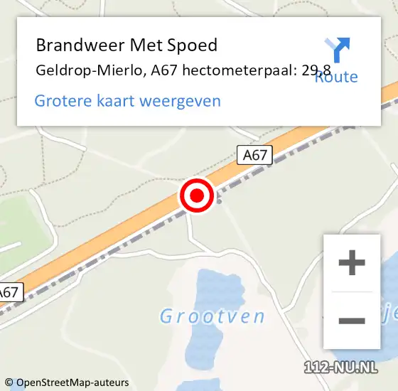 Locatie op kaart van de 112 melding: Brandweer Met Spoed Naar Geldrop-Mierlo, A67 hectometerpaal: 29,8 op 17 juni 2022 15:14