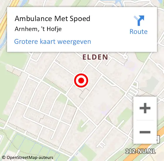 Locatie op kaart van de 112 melding: Ambulance Met Spoed Naar Arnhem, 't Hofje op 17 juni 2022 15:26