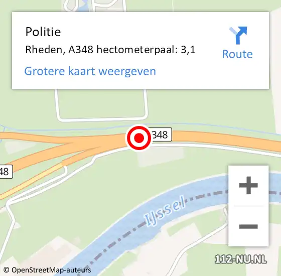Locatie op kaart van de 112 melding: Politie Rheden, A348 hectometerpaal: 3,1 op 17 juni 2022 15:37
