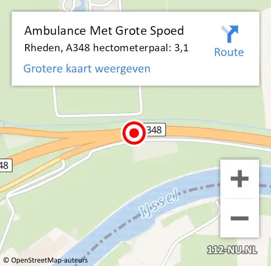 Locatie op kaart van de 112 melding: Ambulance Met Grote Spoed Naar Rheden, A348 hectometerpaal: 3,1 op 17 juni 2022 15:37