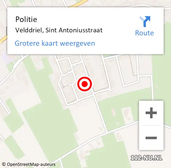 Locatie op kaart van de 112 melding: Politie Velddriel, Sint Antoniusstraat op 17 juni 2022 15:46