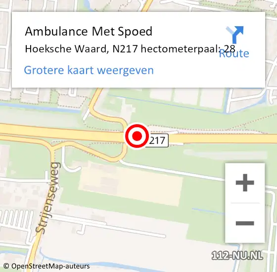 Locatie op kaart van de 112 melding: Ambulance Met Spoed Naar Hoeksche Waard, N217 hectometerpaal: 28 op 17 juni 2022 15:51