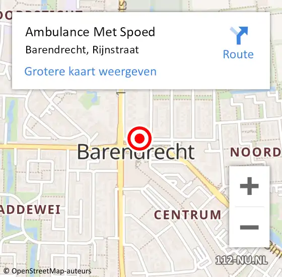 Locatie op kaart van de 112 melding: Ambulance Met Spoed Naar Barendrecht, Rijnstraat op 17 juni 2022 15:53