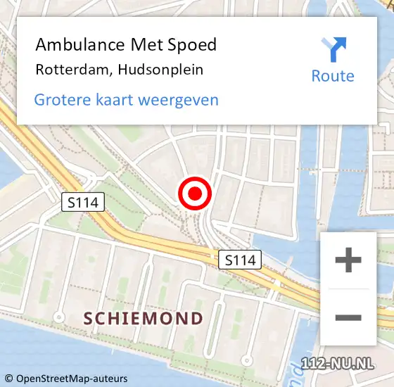 Locatie op kaart van de 112 melding: Ambulance Met Spoed Naar Rotterdam, Hudsonplein op 17 juni 2022 16:00