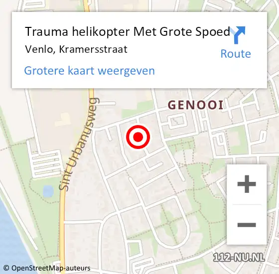 Locatie op kaart van de 112 melding: Trauma helikopter Met Grote Spoed Naar Venlo, Kramersstraat op 17 juni 2022 16:13