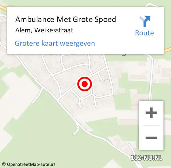 Locatie op kaart van de 112 melding: Ambulance Met Grote Spoed Naar Alem, Weikesstraat op 17 juni 2022 16:24