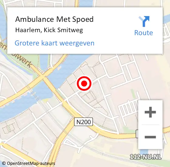 Locatie op kaart van de 112 melding: Ambulance Met Spoed Naar Haarlem, Kick Smitweg op 17 juni 2022 16:26