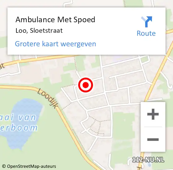 Locatie op kaart van de 112 melding: Ambulance Met Spoed Naar Loo, Sloetstraat op 17 juni 2022 16:58