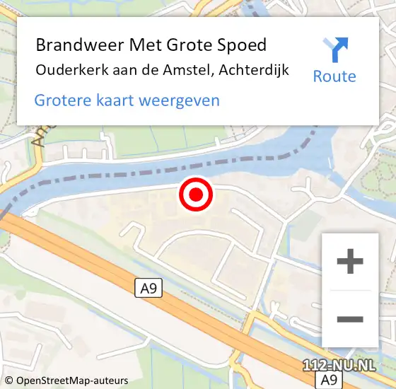 Locatie op kaart van de 112 melding: Brandweer Met Grote Spoed Naar Ouderkerk aan de Amstel, Achterdijk op 17 juni 2022 17:08