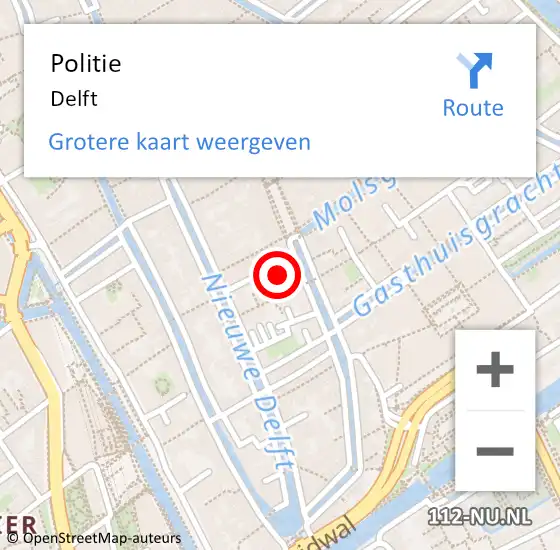 Locatie op kaart van de 112 melding: Politie Delft op 17 juni 2022 17:08