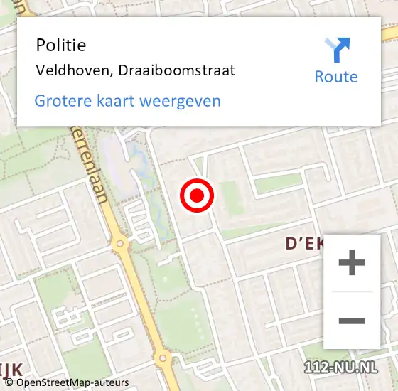 Locatie op kaart van de 112 melding: Politie Veldhoven, Draaiboomstraat op 17 juni 2022 17:11