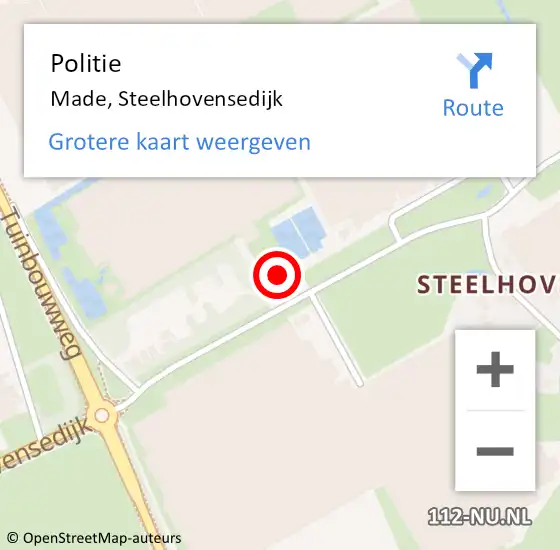 Locatie op kaart van de 112 melding: Politie Made, Steelhovensedijk op 17 juni 2022 17:11