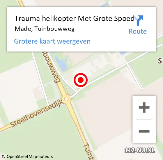 Locatie op kaart van de 112 melding: Trauma helikopter Met Grote Spoed Naar Made, Tuinbouwweg op 17 juni 2022 17:13