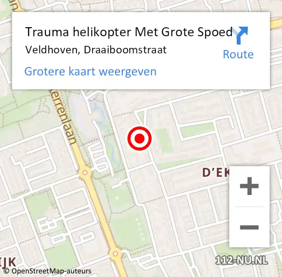 Locatie op kaart van de 112 melding: Trauma helikopter Met Grote Spoed Naar Veldhoven, Draaiboomstraat op 17 juni 2022 17:16