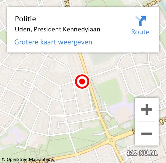 Locatie op kaart van de 112 melding: Politie Uden, President Kennedylaan op 17 juni 2022 17:33