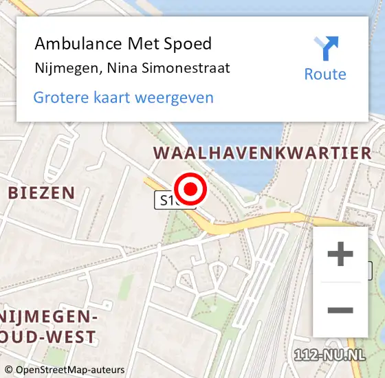 Locatie op kaart van de 112 melding: Ambulance Met Spoed Naar Nijmegen, Nina Simonestraat op 17 juni 2022 18:09