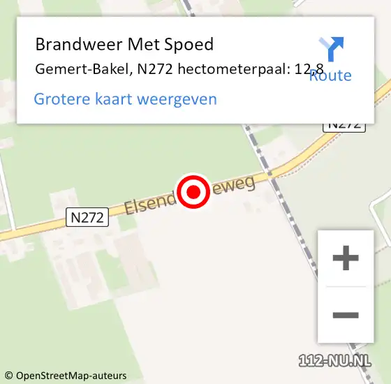 Locatie op kaart van de 112 melding: Brandweer Met Spoed Naar Gemert-Bakel, N272 hectometerpaal: 12,8 op 17 juni 2022 18:44