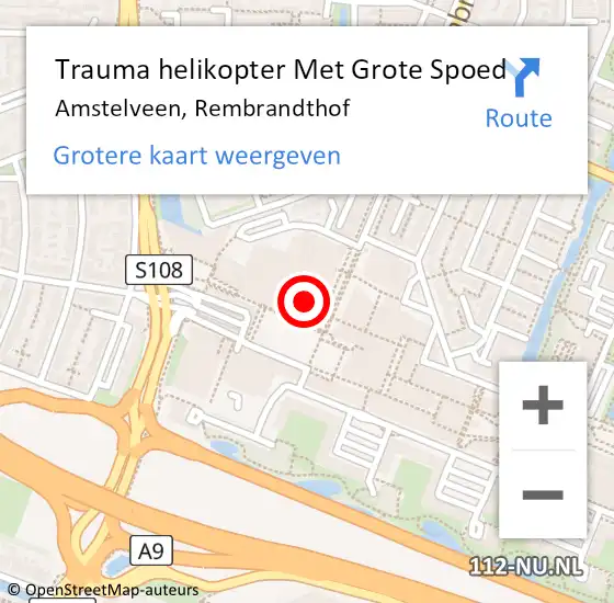 Locatie op kaart van de 112 melding: Trauma helikopter Met Grote Spoed Naar Amstelveen, Rembrandthof op 17 juni 2022 18:48