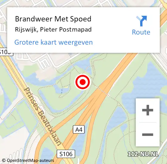 Locatie op kaart van de 112 melding: Brandweer Met Spoed Naar Rijswijk, Pieter Postmapad op 17 juni 2022 19:04