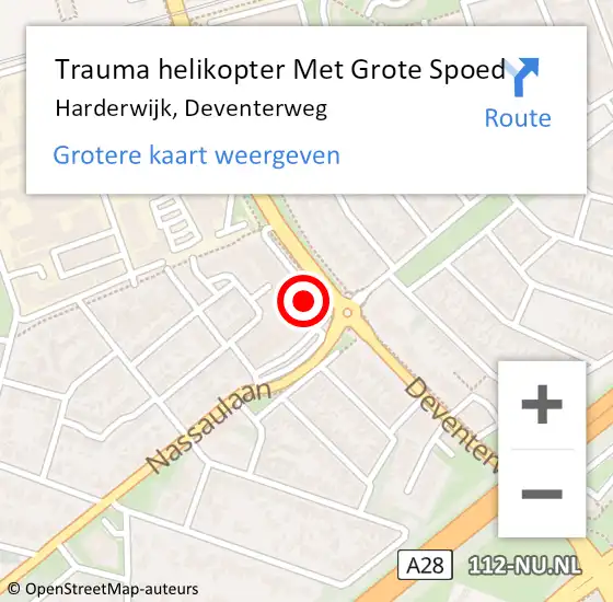 Locatie op kaart van de 112 melding: Trauma helikopter Met Grote Spoed Naar Harderwijk, Deventerweg op 17 juni 2022 19:07
