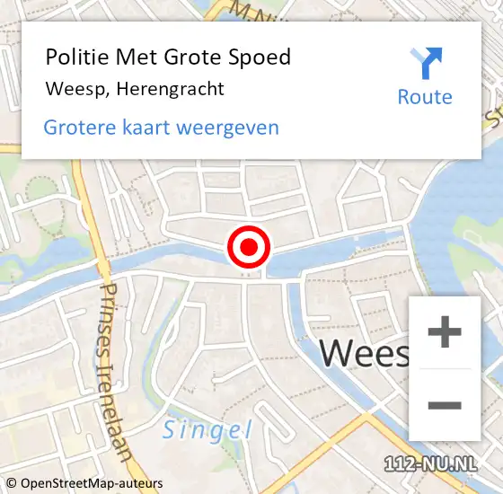 Locatie op kaart van de 112 melding: Politie Met Grote Spoed Naar Weesp, Herengracht op 17 juni 2022 19:16