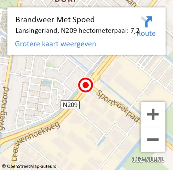 Locatie op kaart van de 112 melding: Brandweer Met Spoed Naar Lansingerland, N209 hectometerpaal: 7,2 op 17 juni 2022 19:44