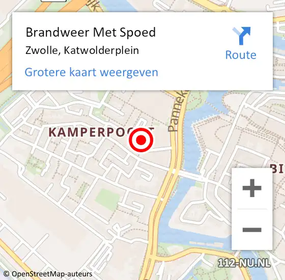 Locatie op kaart van de 112 melding: Brandweer Met Spoed Naar Zwolle, Katwolderplein op 17 juni 2022 19:57