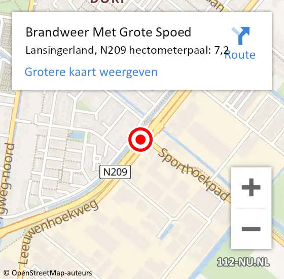 Locatie op kaart van de 112 melding: Brandweer Met Grote Spoed Naar Lansingerland, N209 hectometerpaal: 7,2 op 17 juni 2022 20:00