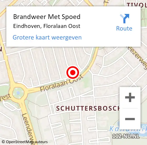 Locatie op kaart van de 112 melding: Brandweer Met Spoed Naar Eindhoven, Floralaan Oost op 17 juni 2022 20:00