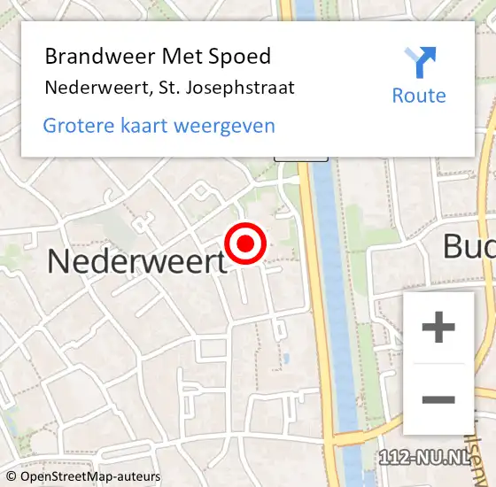 Locatie op kaart van de 112 melding: Brandweer Met Spoed Naar Nederweert, St. Josephstraat op 17 juni 2022 20:02