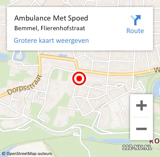 Locatie op kaart van de 112 melding: Ambulance Met Spoed Naar Bemmel, Flierenhofstraat op 17 juni 2022 20:12