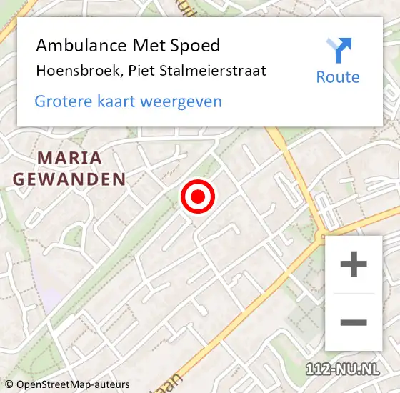 Locatie op kaart van de 112 melding: Ambulance Met Spoed Naar Hoensbroek, Piet Stalmeierstraat op 20 juli 2014 14:05