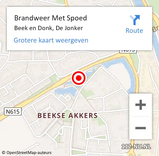 Locatie op kaart van de 112 melding: Brandweer Met Spoed Naar Beek en Donk, De Jonker op 17 juni 2022 20:26