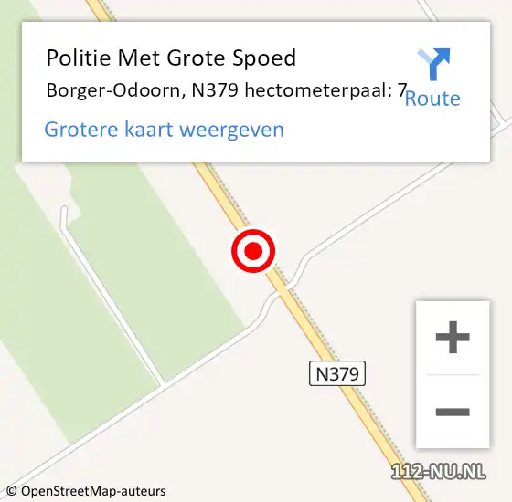 Locatie op kaart van de 112 melding: Politie Met Grote Spoed Naar Borger-Odoorn, N379 hectometerpaal: 7 op 17 juni 2022 20:30