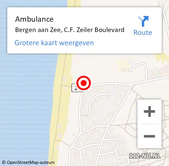 Locatie op kaart van de 112 melding: Ambulance Bergen aan Zee, C.F. Zeiler Boulevard op 17 juni 2022 20:30