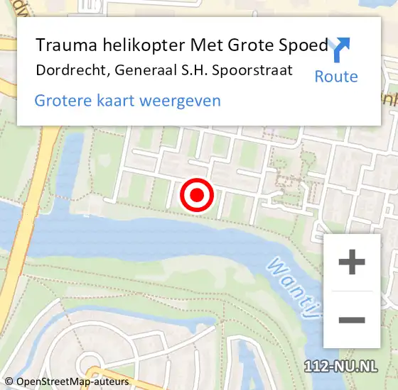 Locatie op kaart van de 112 melding: Trauma helikopter Met Grote Spoed Naar Dordrecht, Generaal S.H. Spoorstraat op 17 juni 2022 20:33