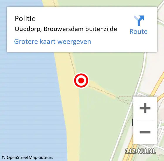 Locatie op kaart van de 112 melding: Politie Ouddorp, Brouwersdam buitenzijde op 17 juni 2022 21:09