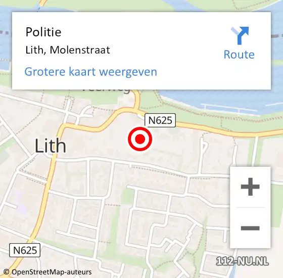 Locatie op kaart van de 112 melding: Politie Lith, Molenstraat op 17 juni 2022 21:43