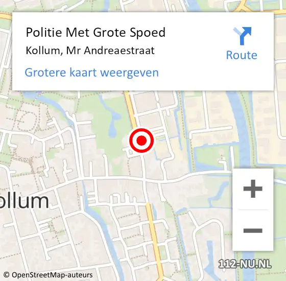 Locatie op kaart van de 112 melding: Politie Met Grote Spoed Naar Kollum, Mr Andreaestraat op 17 juni 2022 22:17