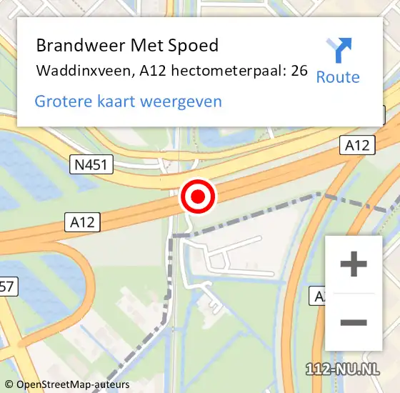 Locatie op kaart van de 112 melding: Brandweer Met Spoed Naar Waddinxveen, A12 hectometerpaal: 26 op 17 juni 2022 22:38