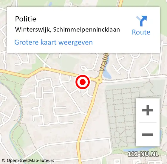 Locatie op kaart van de 112 melding: Politie Winterswijk, Schimmelpennincklaan op 17 juni 2022 22:54