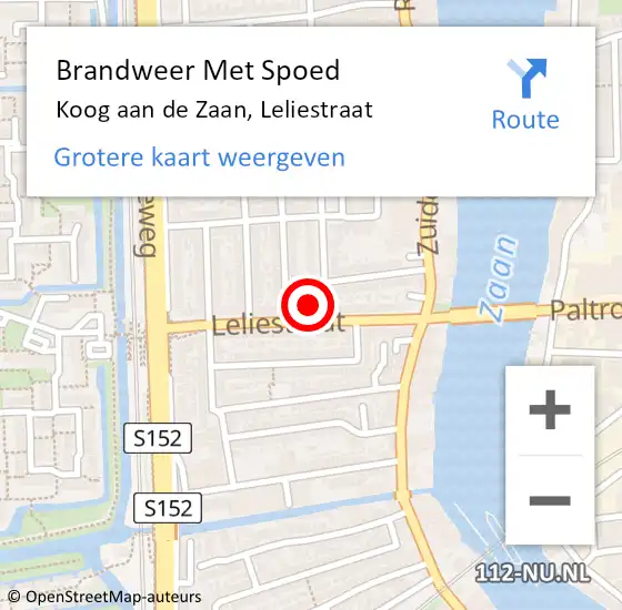 Locatie op kaart van de 112 melding: Brandweer Met Spoed Naar Koog aan de Zaan, Leliestraat op 17 juni 2022 22:58